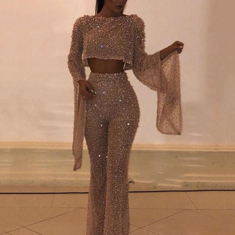 GR | Sexy Long Sleeve Backless Jumpsuit & High-Waisted Trousers 