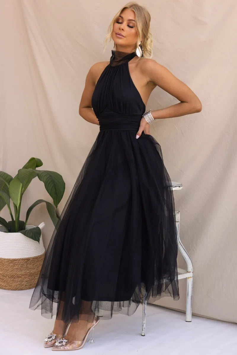 GR | Halter Tüll Midi Kleid