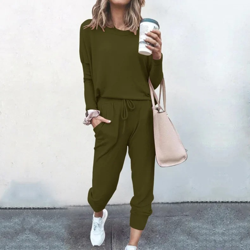 GR | Women's Loungewear Set, Comfortable Two-Piece with Drawstring and Long-Sleeved Shirt