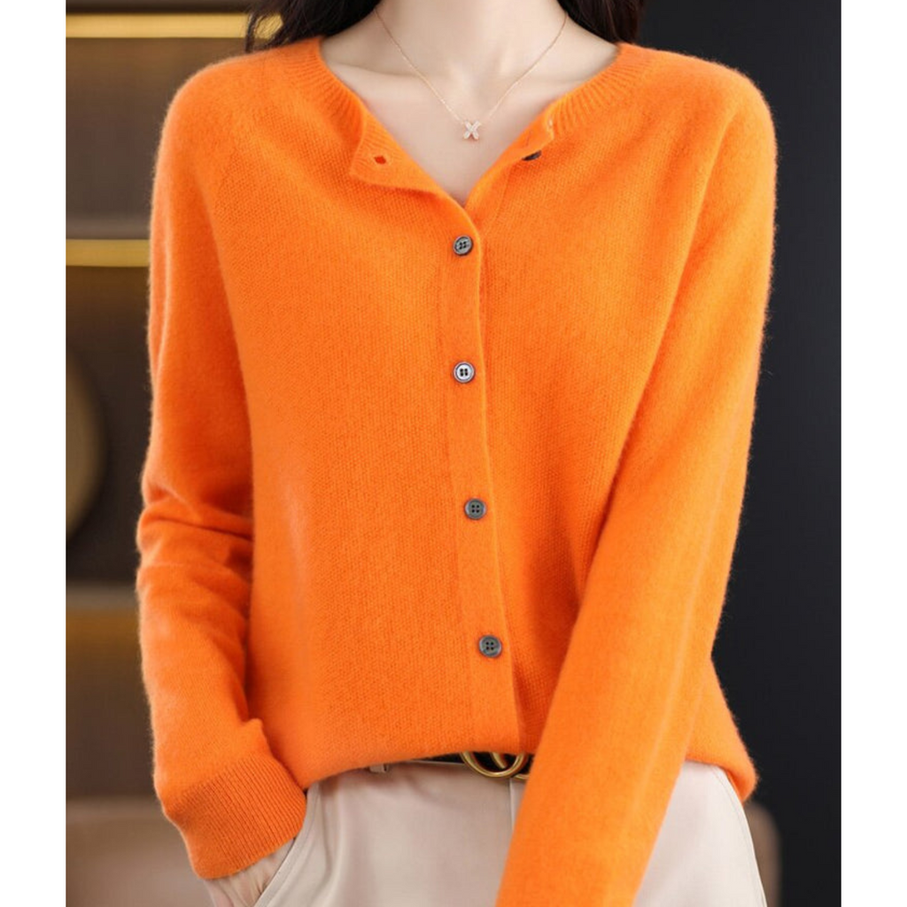 GR | Merino wool women's O-neck cardigan cashmere sweater