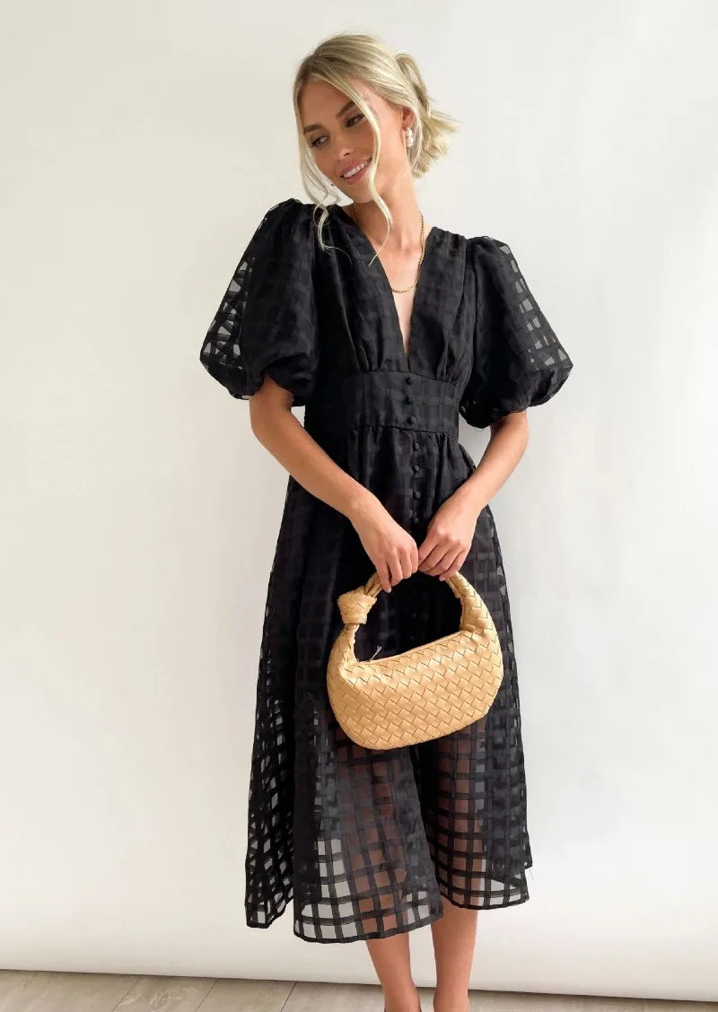 GR | Puffärmel Midi-Kleid
