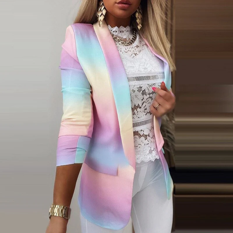 GR | Women's Ombre Open Front Blazer, Long Sleeves, Relaxed Fit