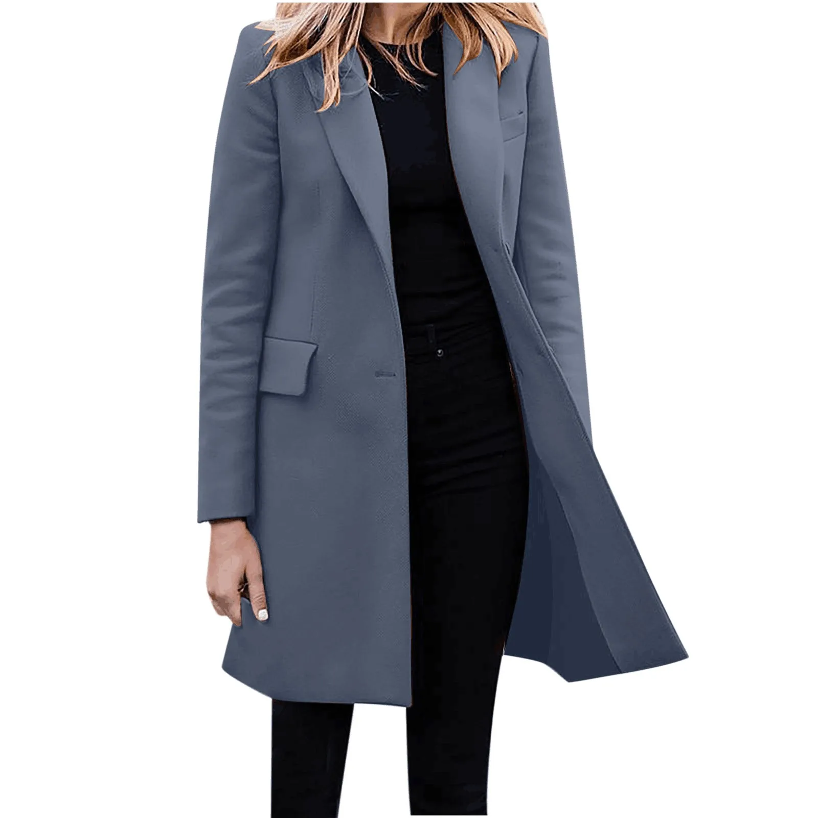 GR | Women's Slim Fit Coat Jacket, One Button Wool Blend Long Jacket