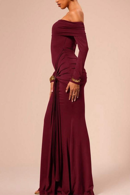 GR | Rosiedress Off Shoulder Knot Front Bodycon Maxi Party Dress