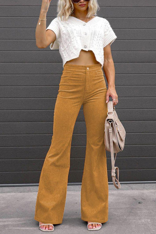 GR | Rosiedress One-Button Cotton Corduroy Flare Trousers with Pockets