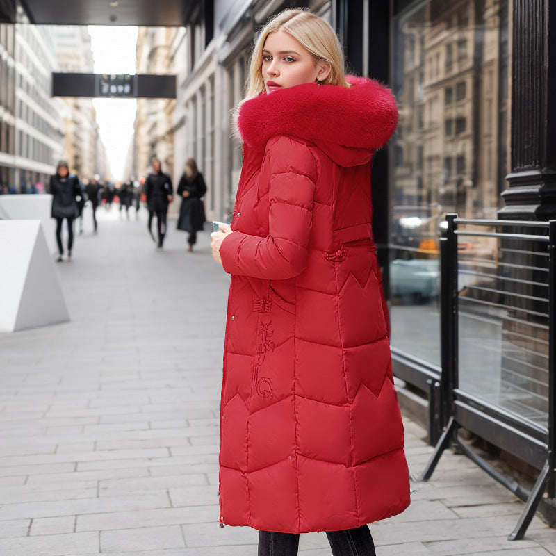 GR | Elegant tailored over-the-knee cotton coat with fur collar