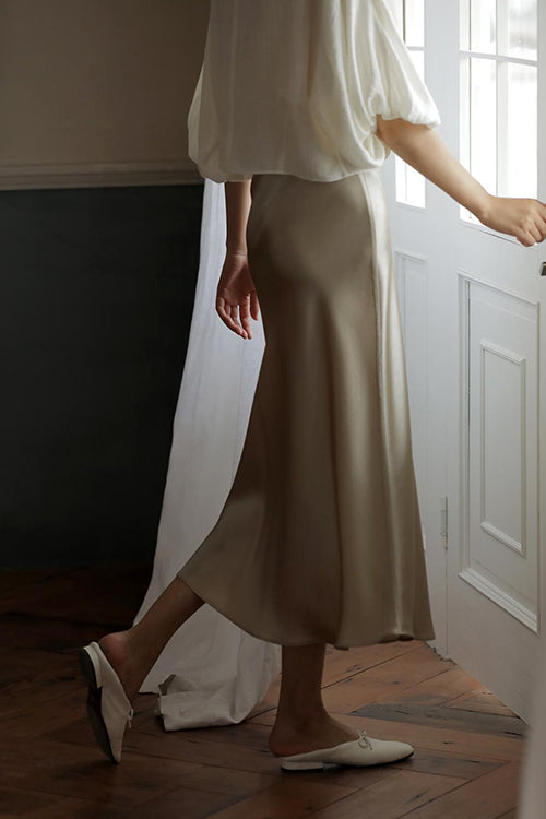 GR | Rosiedress Hohe Taille Bequemer Satin Midi Rock