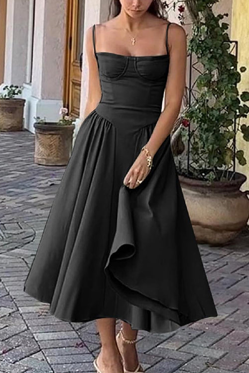 GR | Rosiedress Spaghetti-Träger Pocketed Korsett Swing Midi Kleid