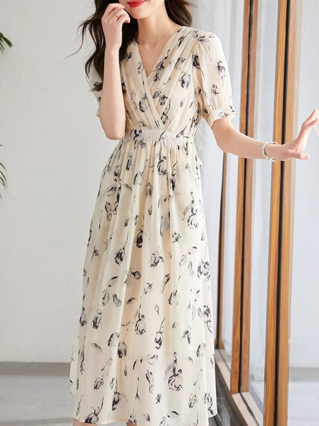 GR | Temperament Kurzarm Chiffonkleid