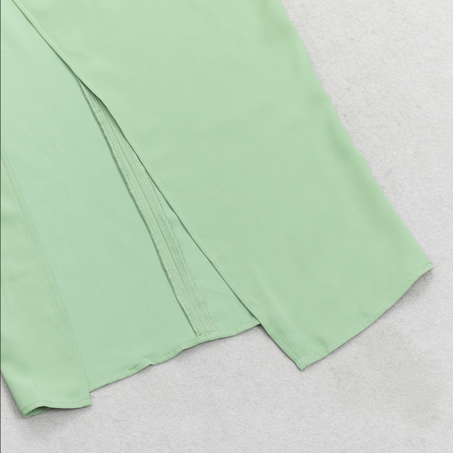 Asymmetrical, figure-hugging midi dress with draping detail | Green