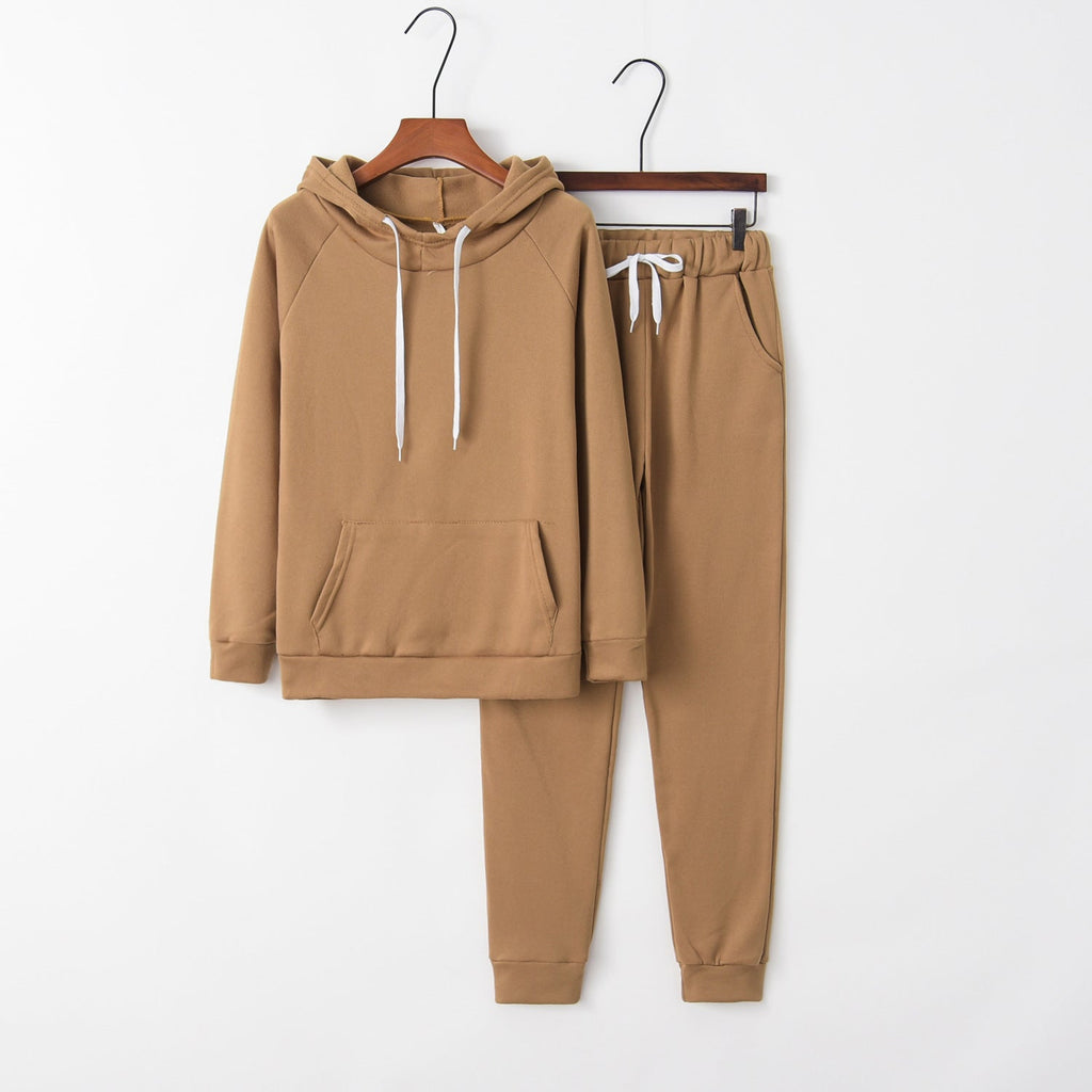 Women's casual tracksuit set with hood and kangaroo pocket, size S