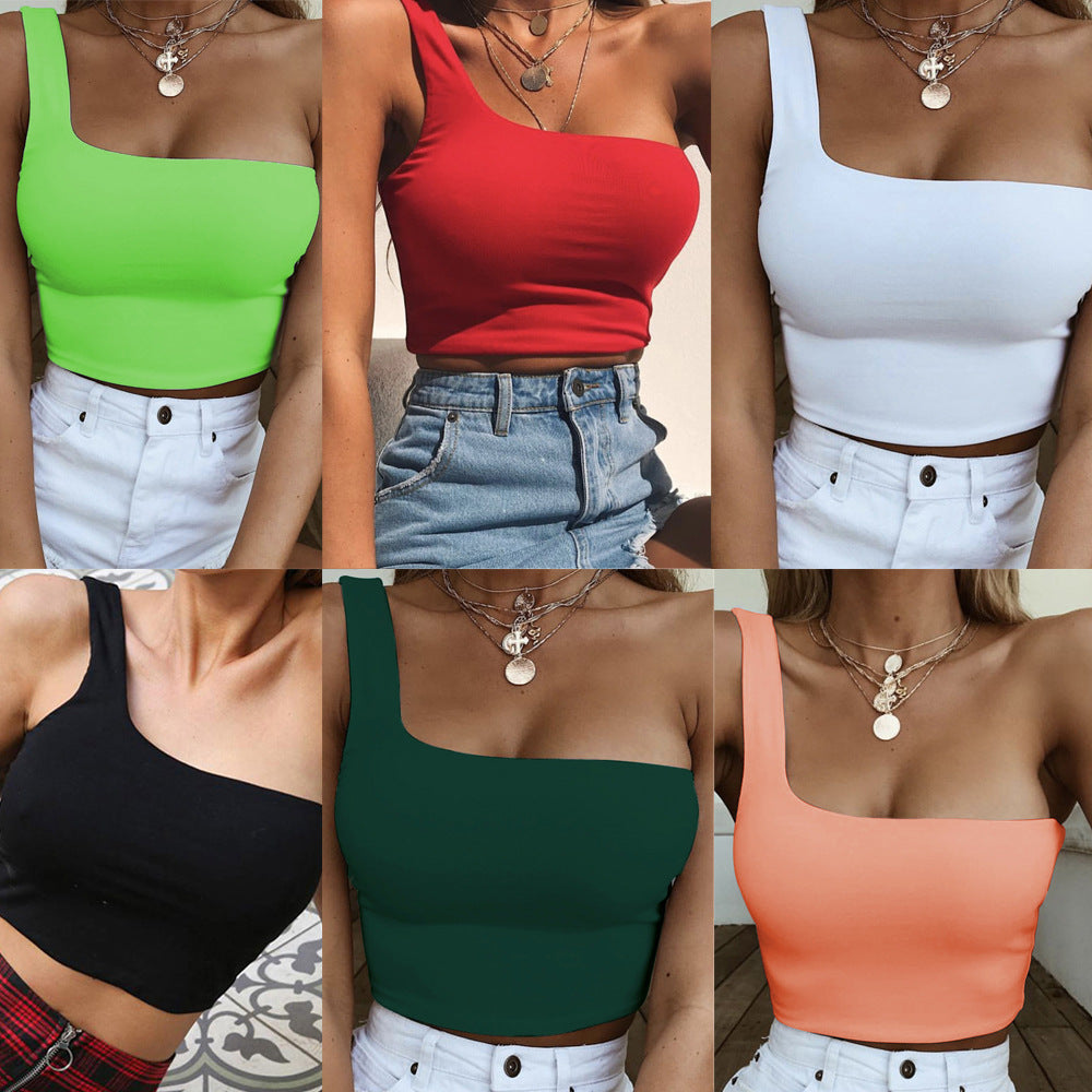 Women's Asymmetrical Crop Top with Wide Straps, Size
