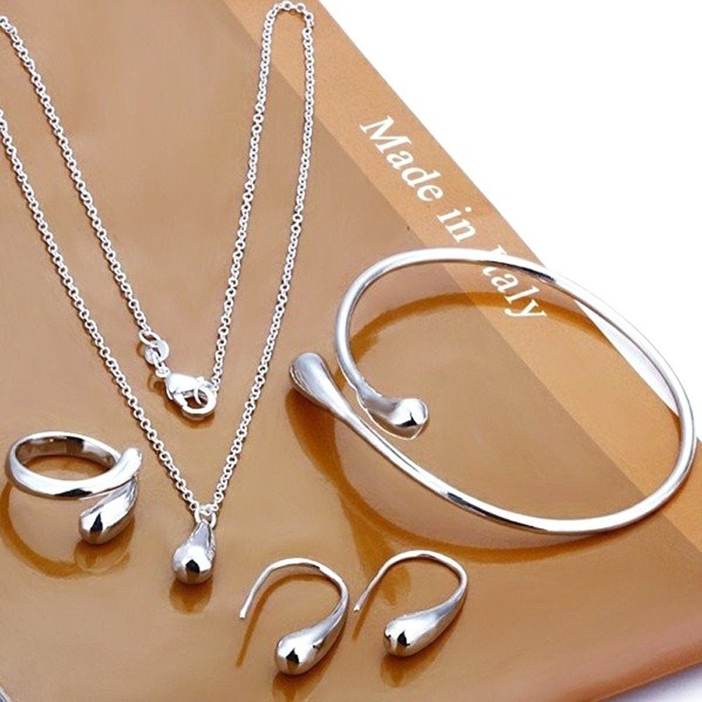 GR | Four-piece jewelry set with water droplet design, made of S925 silver