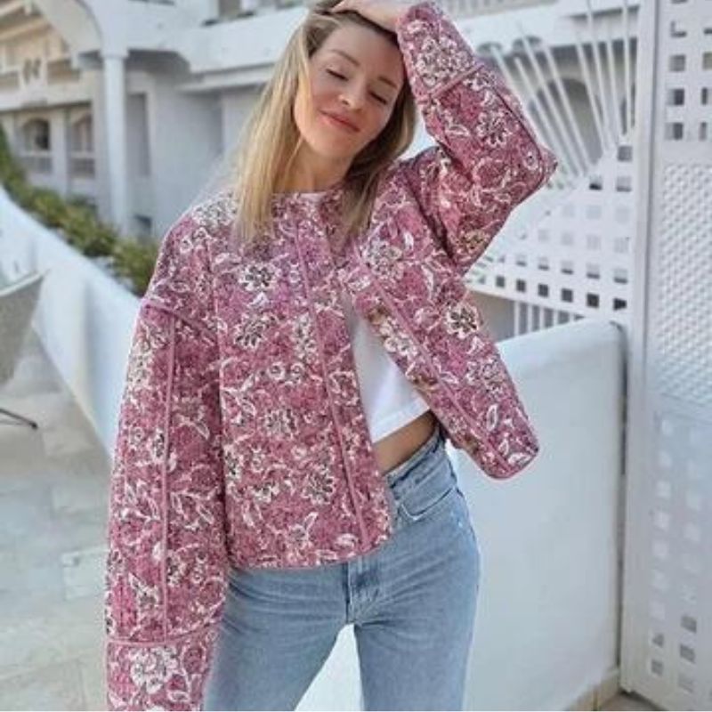 GR | Quilted jacket with floral pattern