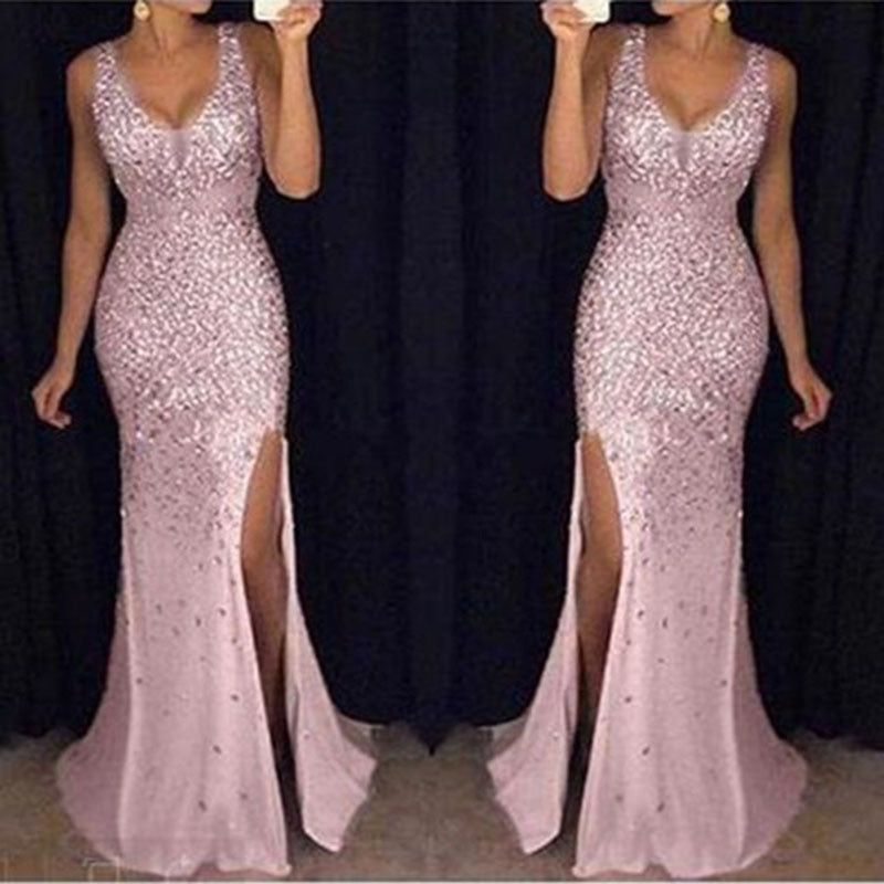 GR | Slit Sequin Evening Maxi Dress 