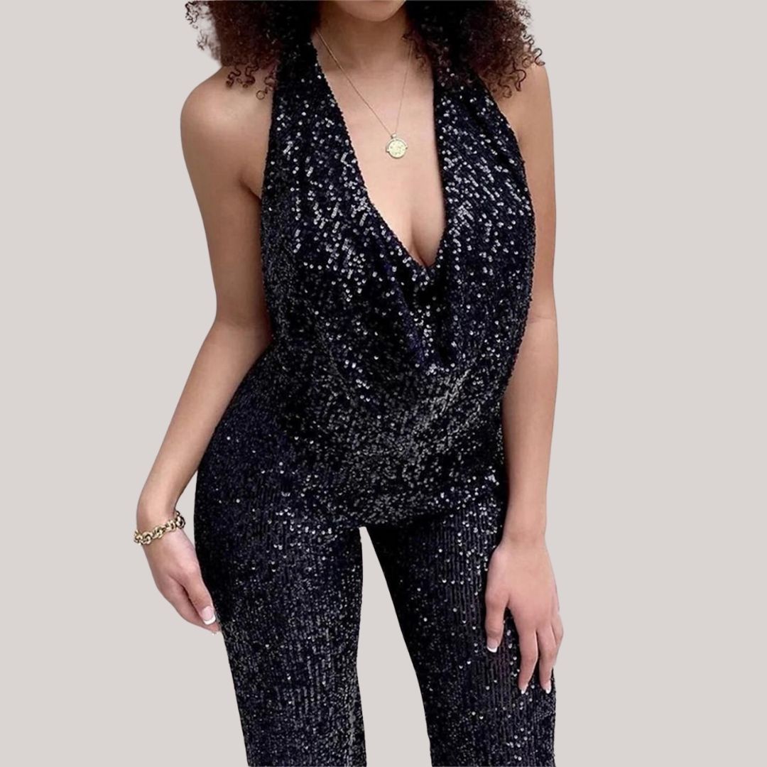 GR - Elegant glitter jumpsuit with a neckline