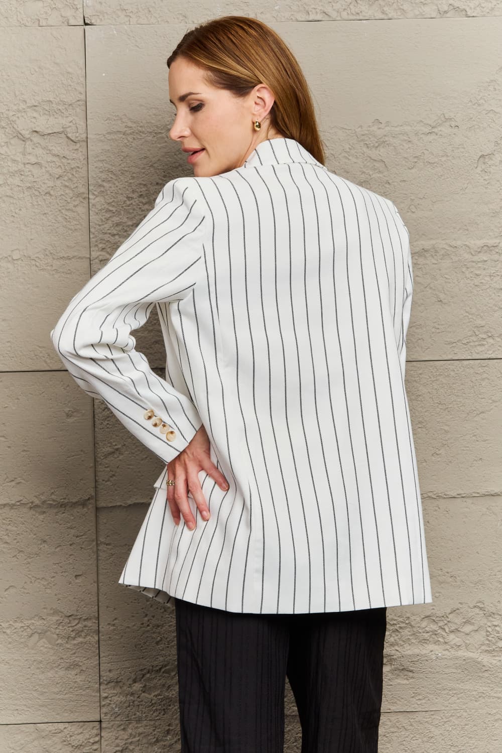 GR | Striped lapel collar long-sleeved blazer