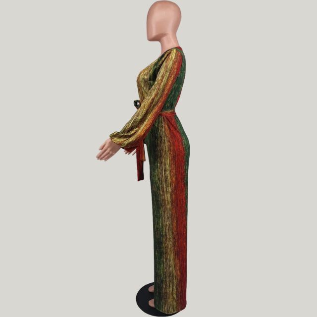 GR | Metallic pleated jumpsuit with wide leg and belt 
