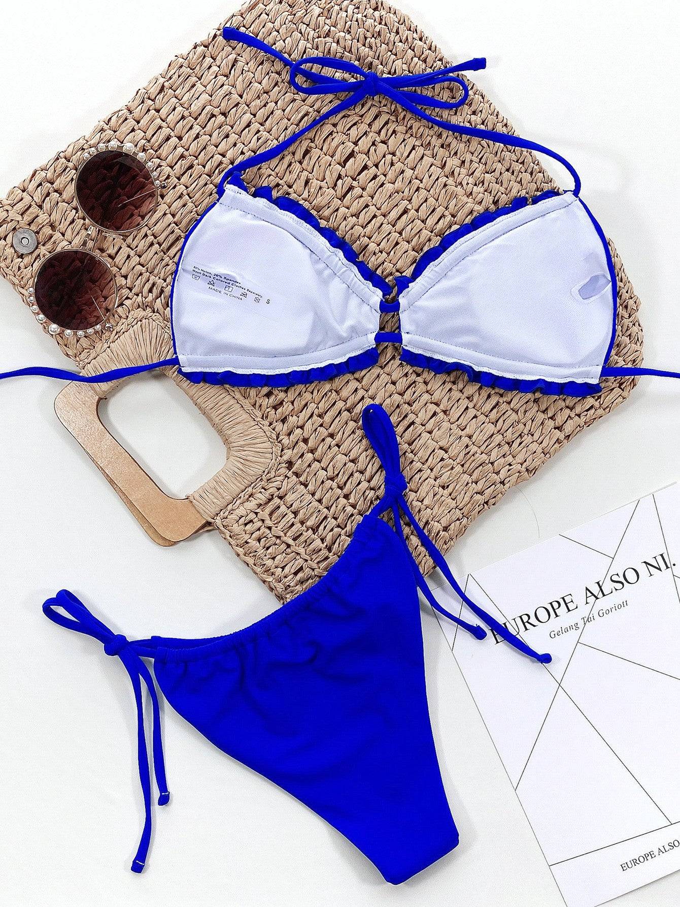 GR | Ruffled halterneck bikini set