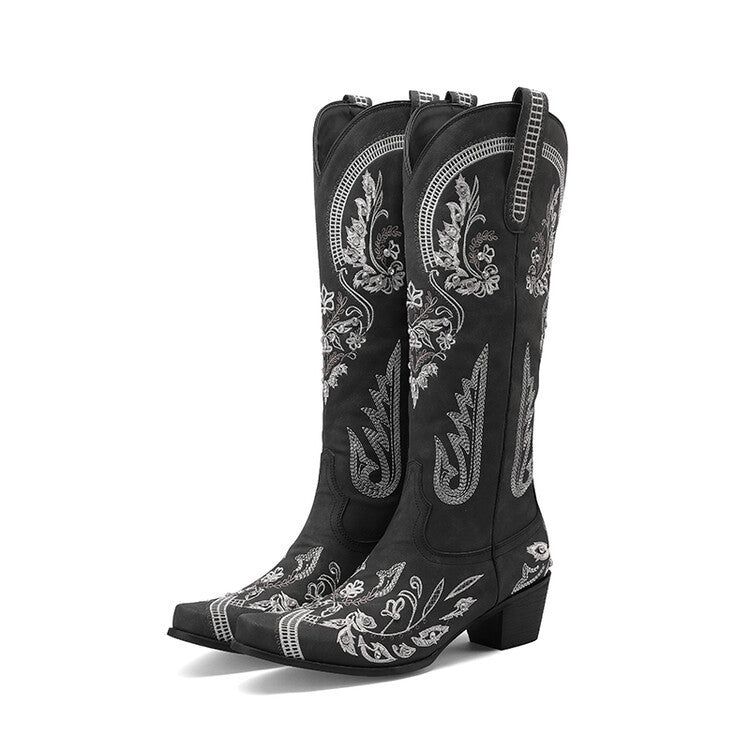 GR | Embroidered Western Denim Retro Women's Knee-Length Boots