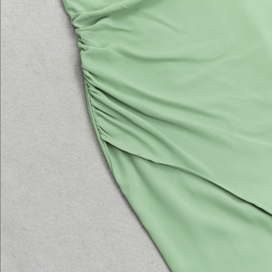 Asymmetrical, figure-hugging midi dress with draping detail | Green