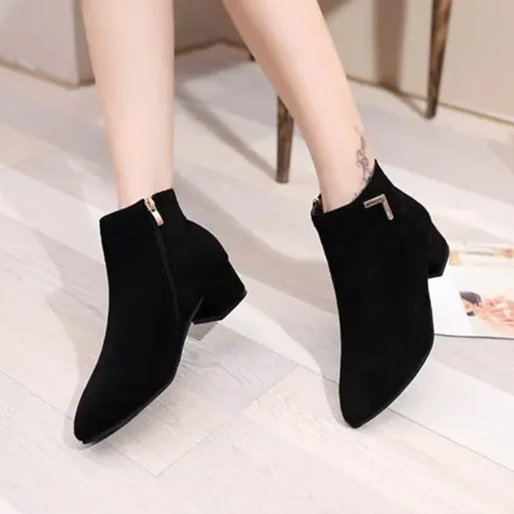 GR | Ankle boots with pointed toe and side zipper, women's ankle boots