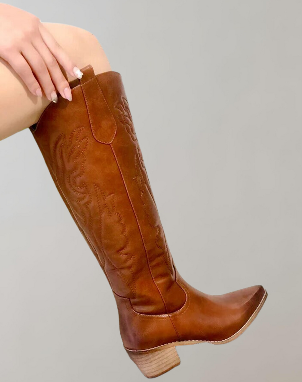 GR | Embroidered knee-high western boots