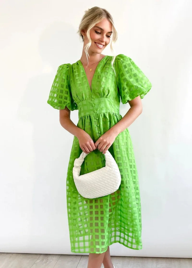 GR | Puffärmel Midi-Kleid
