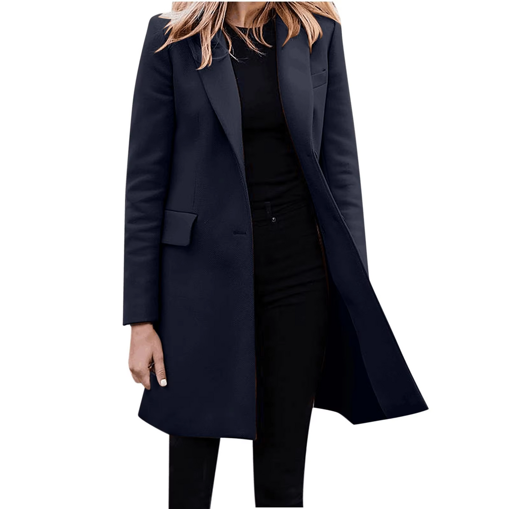 GR | Women's Slim Fit Coat Jacket, One Button Wool Blend Long Jacket