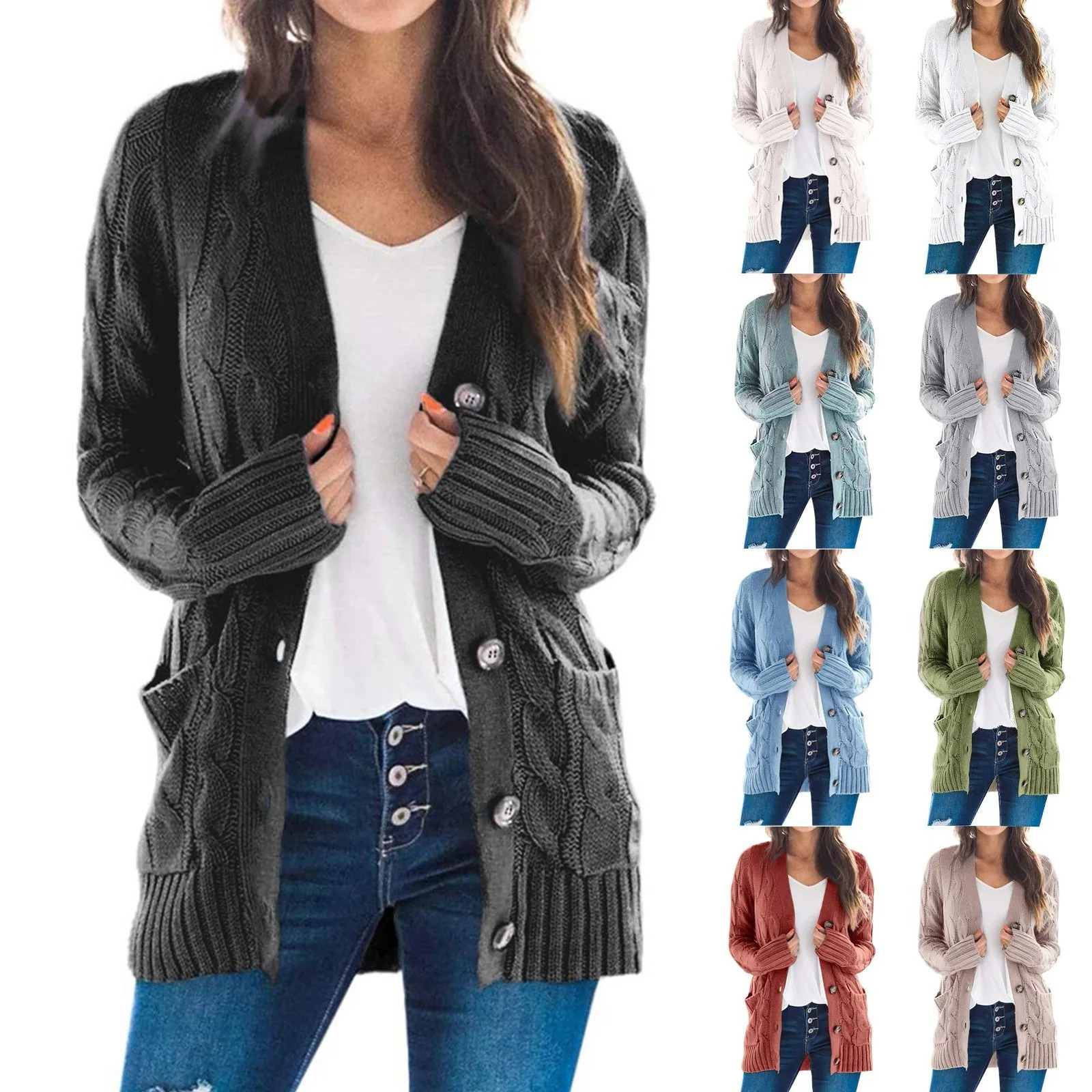 GR | Stylische Lange Strickjacke Für Damen Mit Knopfleiste