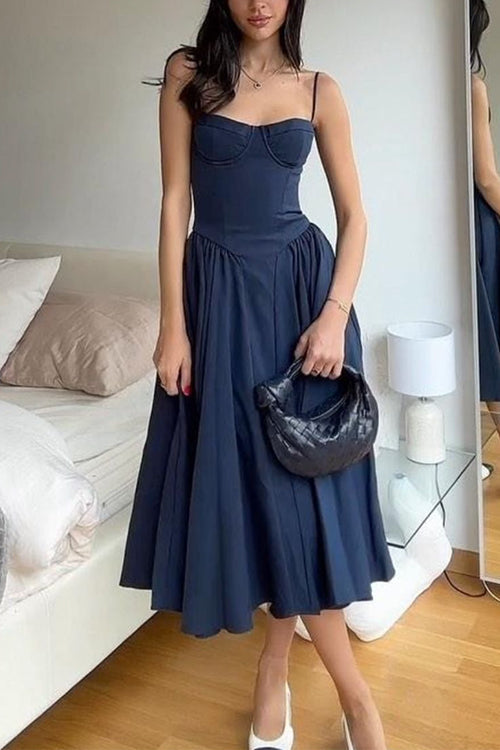 GR | Rosiedress Spaghetti-Träger Pocketed Korsett Swing Midi Kleid