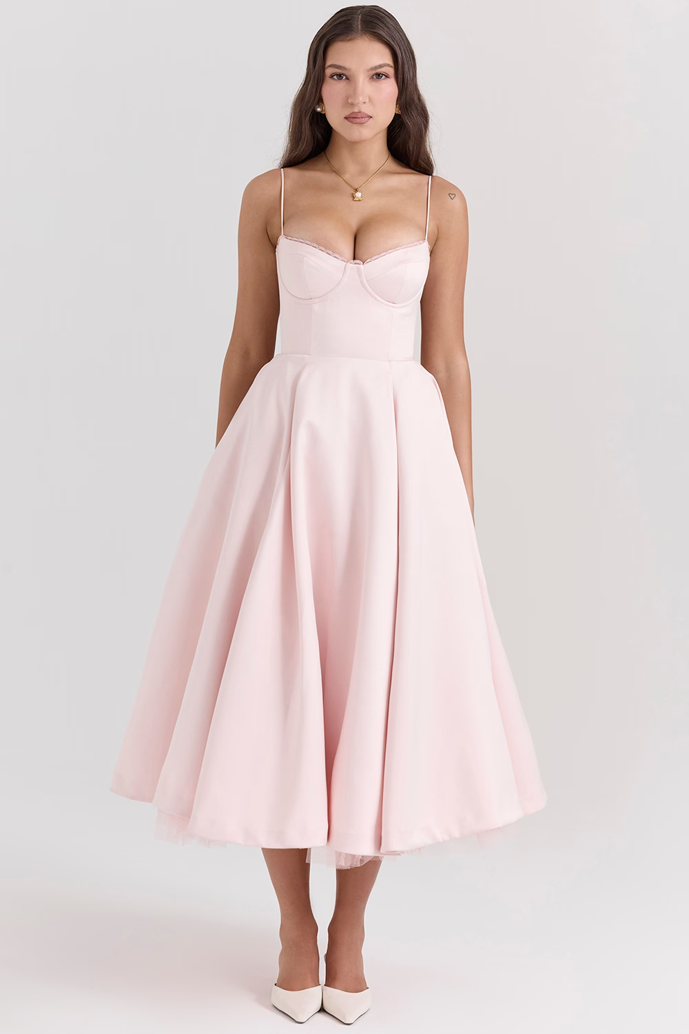 GR | A-linie Midi Kleid Spaghetti Träger Spitzen Detail Elegante Formelle Kleidung