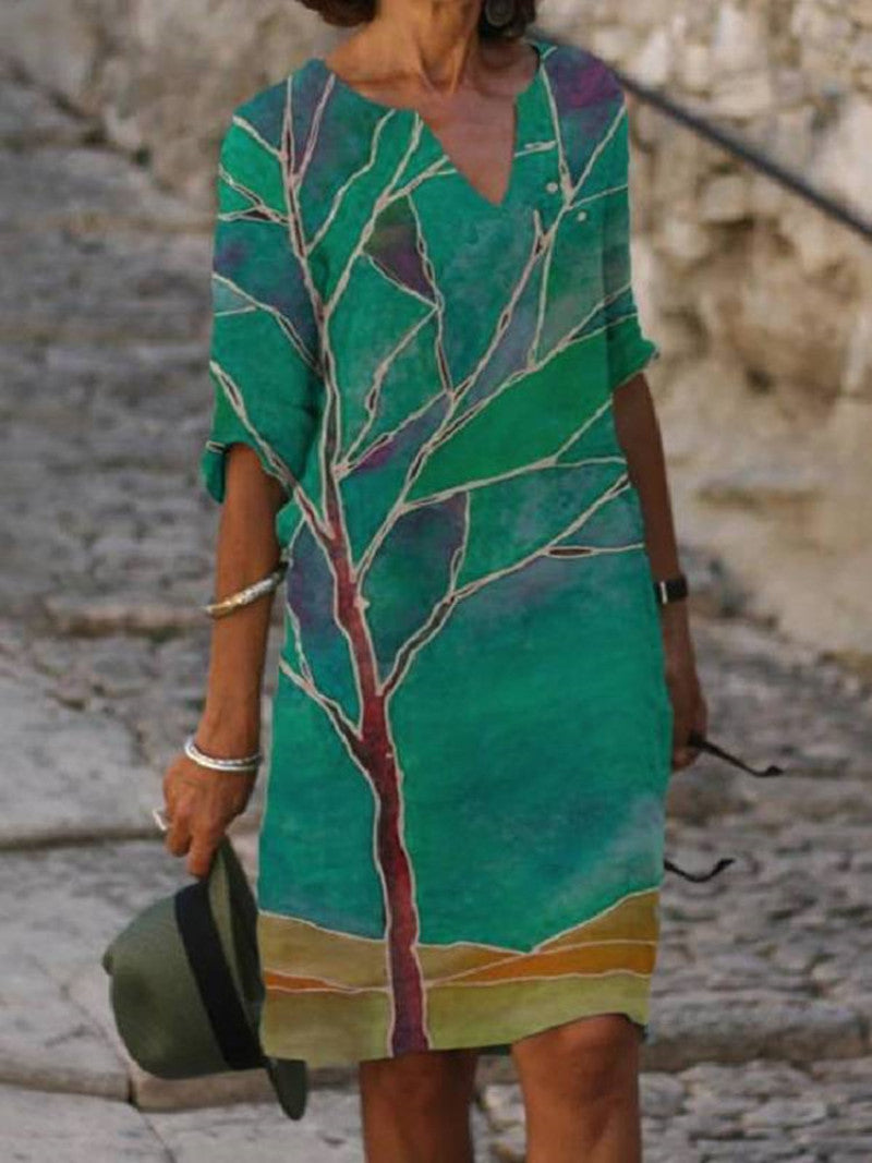 GR | Charming linen dress with floral print