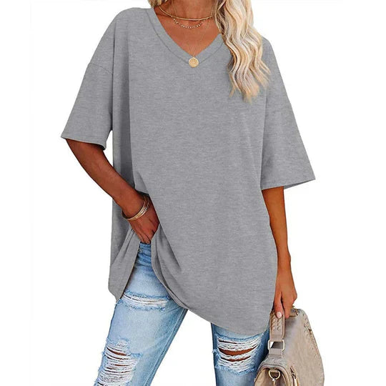 GR | Lässiges T-shirt Mit Übergröße V-ausschnitt Für Damen