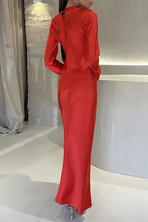 GR | Rosiedress Round Neck Long Sleeve Satin Maxi Party Dress