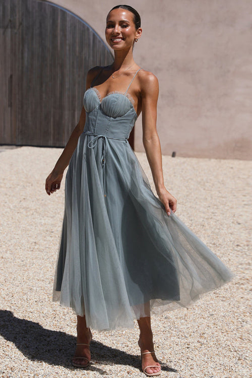 GR | Rare Beauty Tüll Rückenfreies Midi Kleid