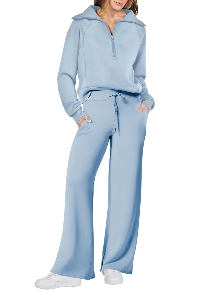GR | Comfortable women's loungewear set with stand-up collar and drawstring, modern set
