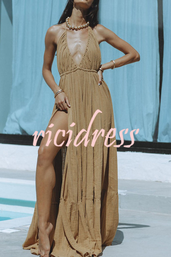 GR – Neckholder maxi dress in a linen blend with a backless slit