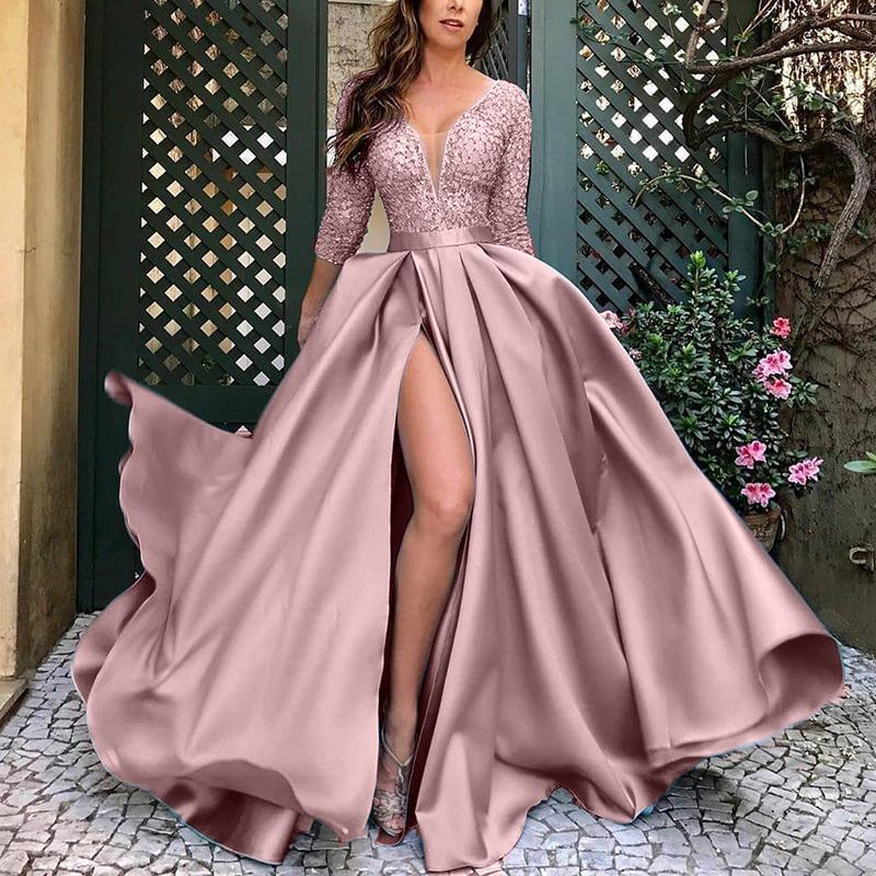 GR | Gold Foil Large Swing Sexy Evening Party Dress 