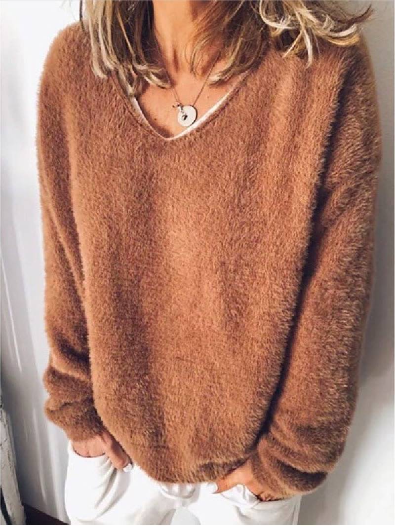 GR - V-neck cuddly plush sweater