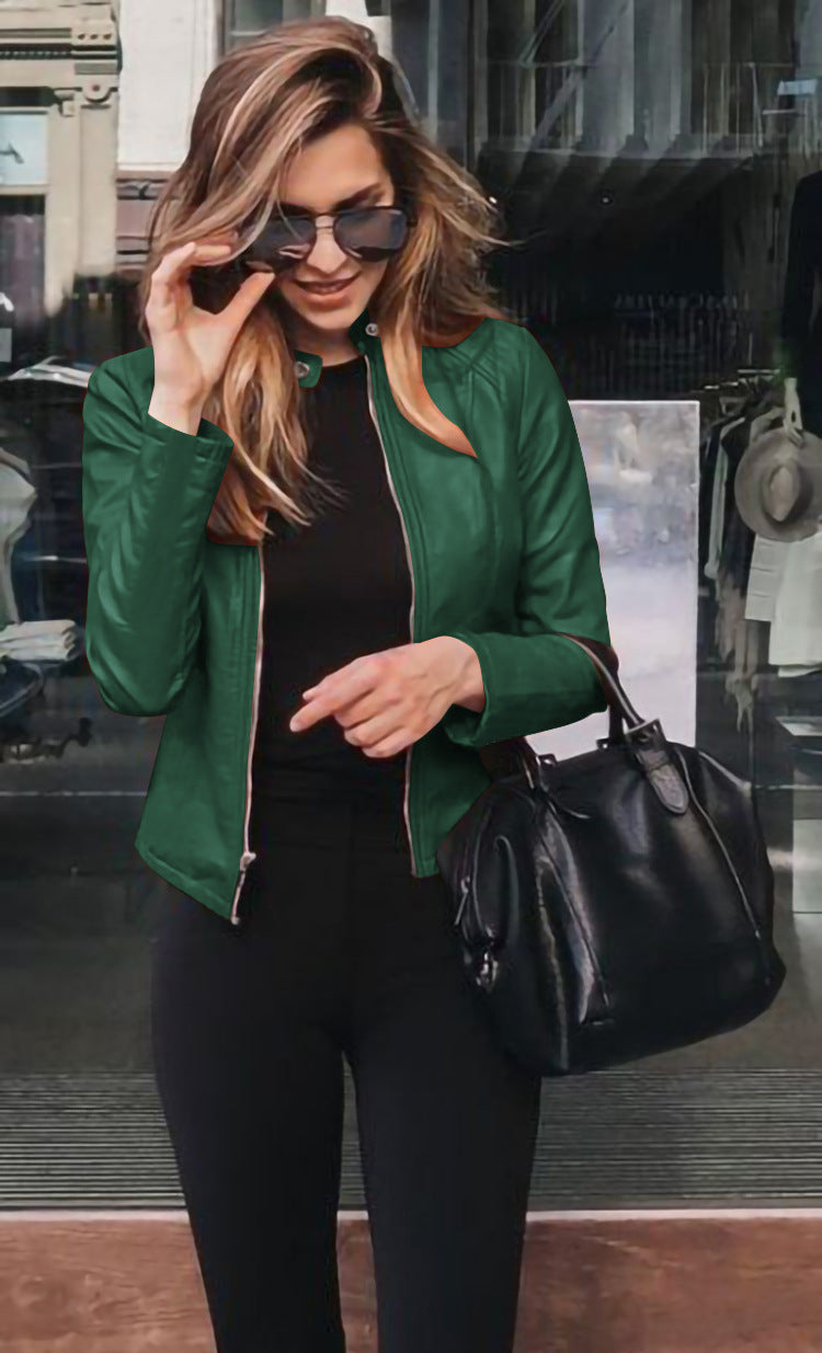 GR | Women's biker jacket - tailored jacket with zipper and stand-up collar