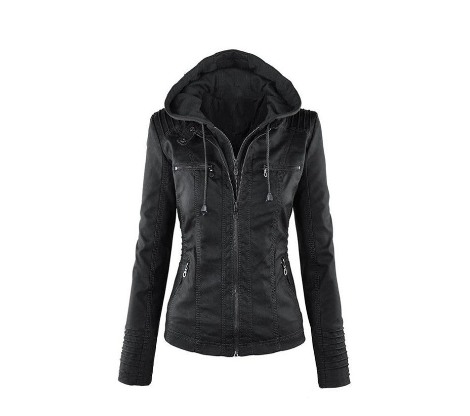 GR | Women's Leather Jacket with Hood