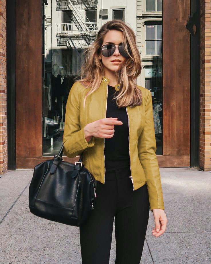 GR | Women's biker jacket - tailored jacket with zipper and stand-up collar