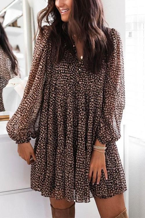 GR | Rosiedress V-Ausschnitt Leoparden-Swing-Minikleid