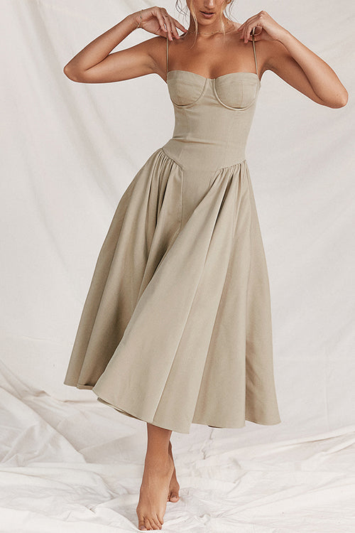 GR | Rosiedress Spaghetti-Träger Pocketed Korsett Swing Midi Kleid