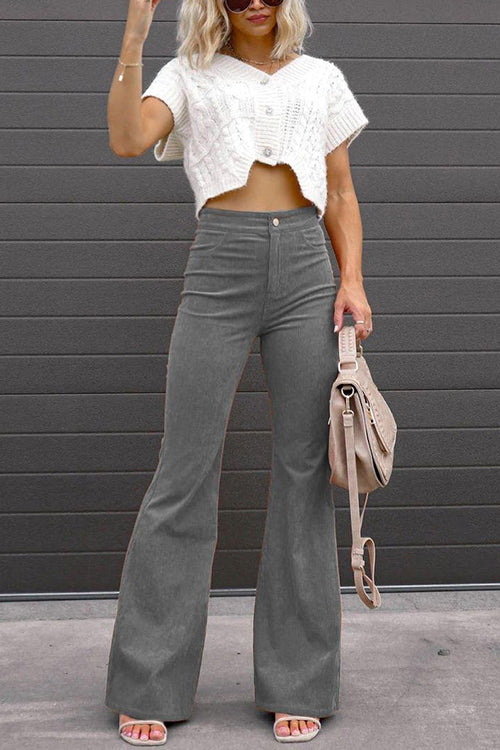 GR | Rosiedress One-Button Cotton Corduroy Flare Trousers with Pockets