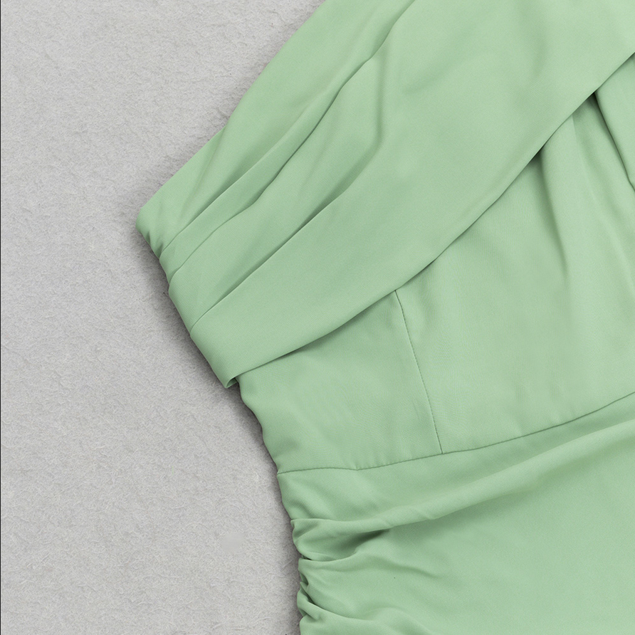 Asymmetrical, figure-hugging midi dress with draping detail | Green