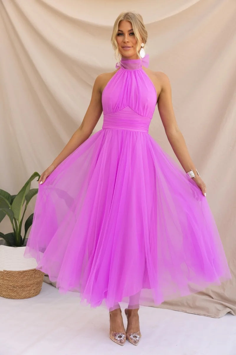 GR | Halter Tüll Midi Kleid