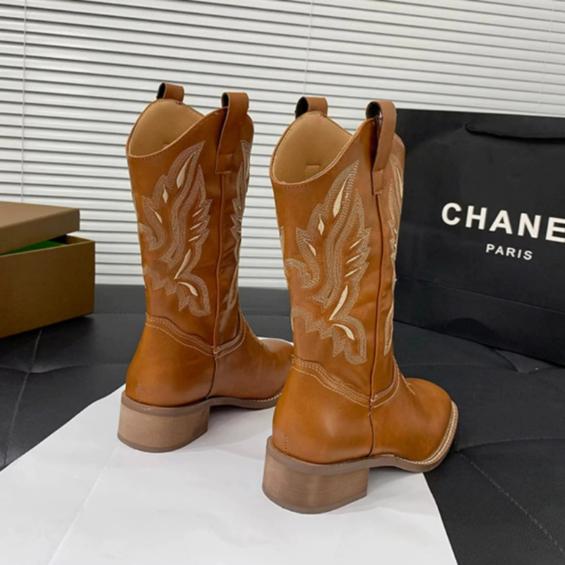 GR | Western style boots for women with pointed toe and block heel, cowboy boots for women