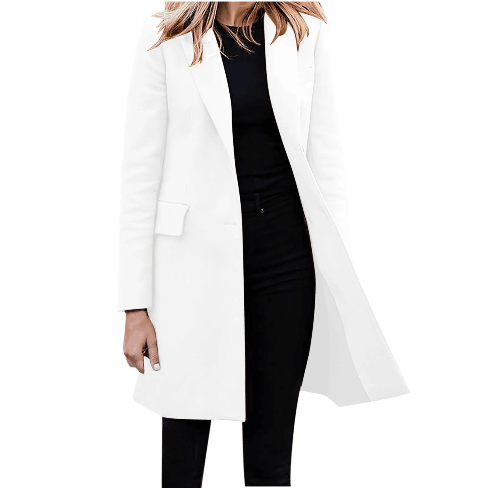 GR | Women's Slim Fit Coat Jacket, One Button Wool Blend Long Jacket